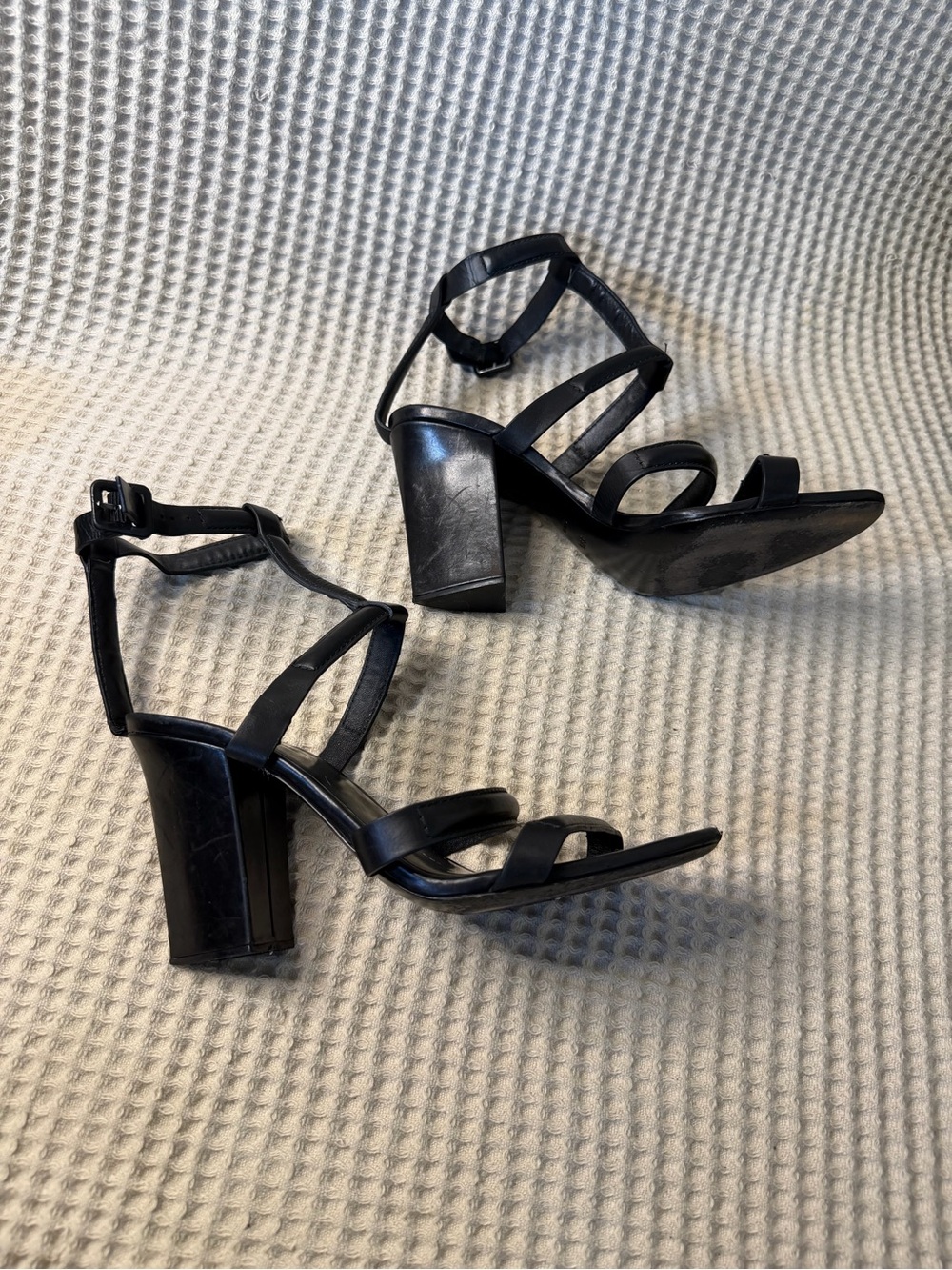 Alexander Wang Black Leather Geometric Block Heel Sandals EU 39.5 US 9.5
